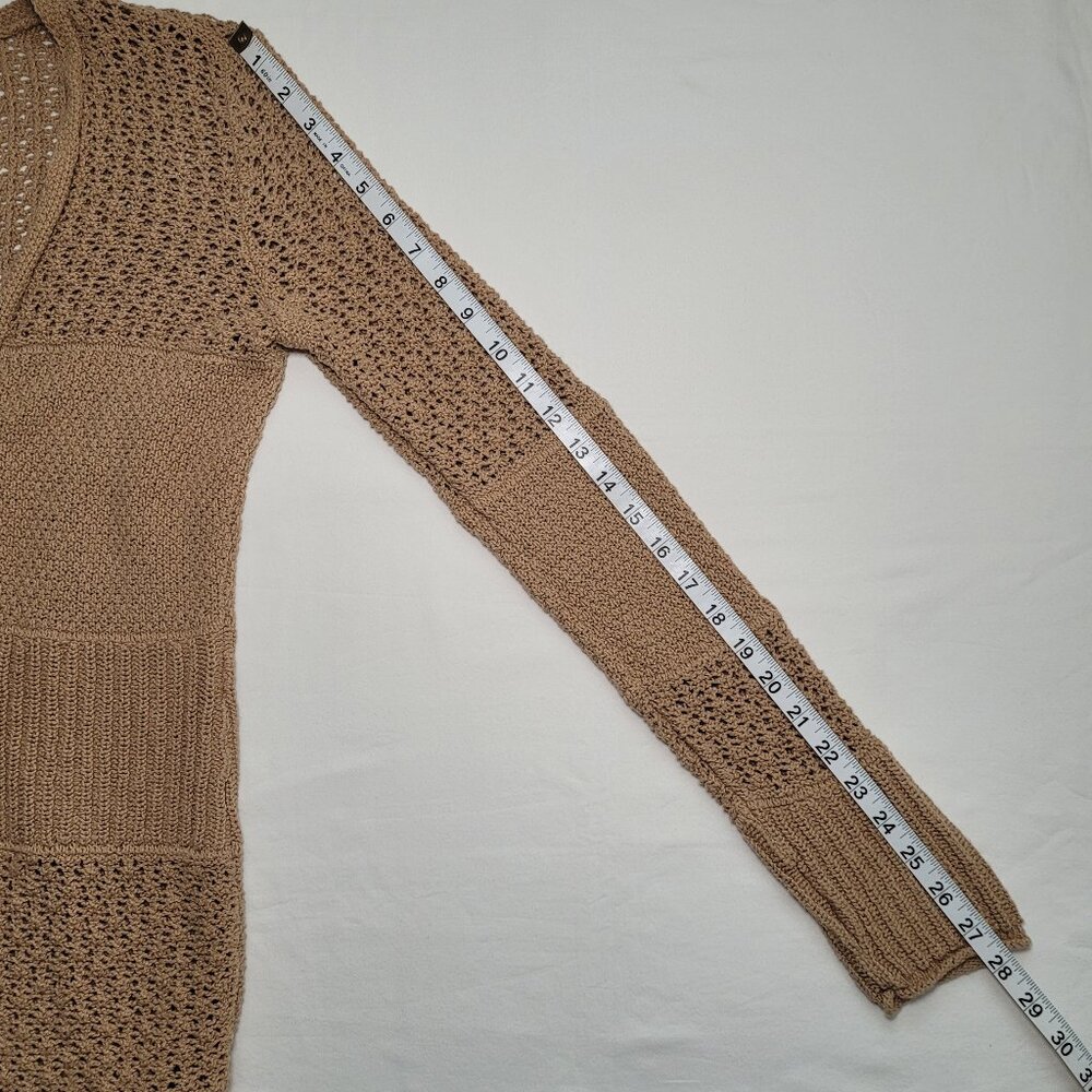 American Eagle Tan Crochet Knit Stitched Cardigan Sweater Medium Boho - Picture 9 of 11